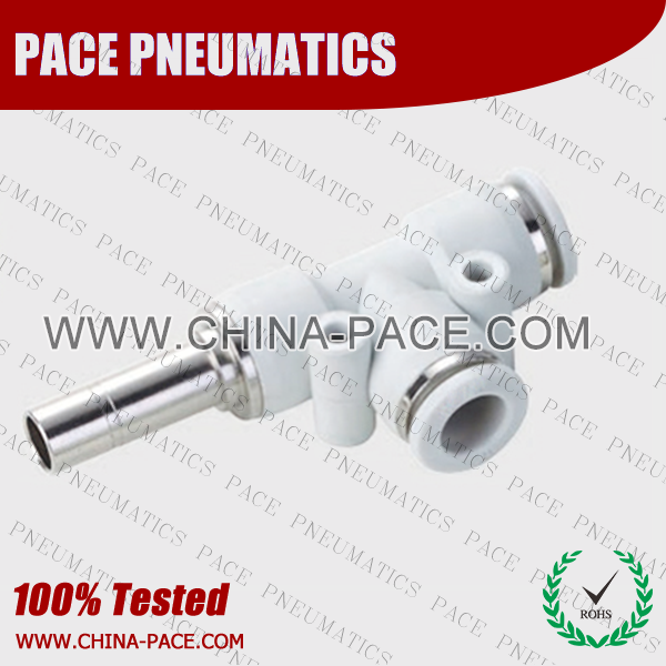 Grey White Push In Run Tee push in fittings, pneumatic fittings, one touch fittings, push to connect fittings, air fittings